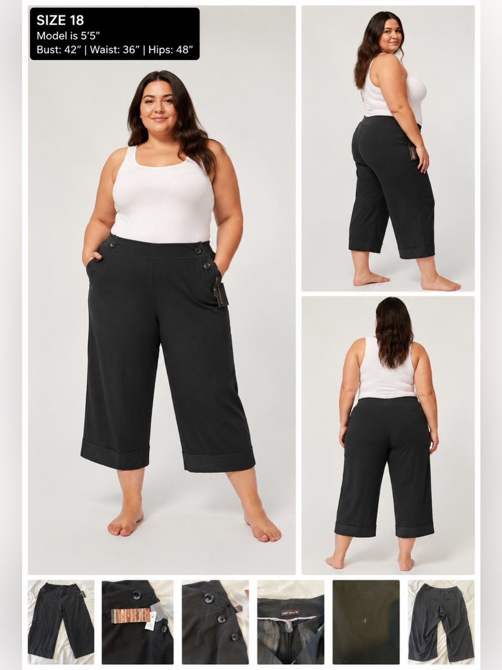 NWT Dalia Black Button Detail Cropped Dress Pants 18X Plus Size
